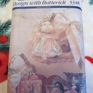 Vtg 1990s Butterick Sewing Craft Pattern 5348 Bunnies, Basket & Wreath UNCUT